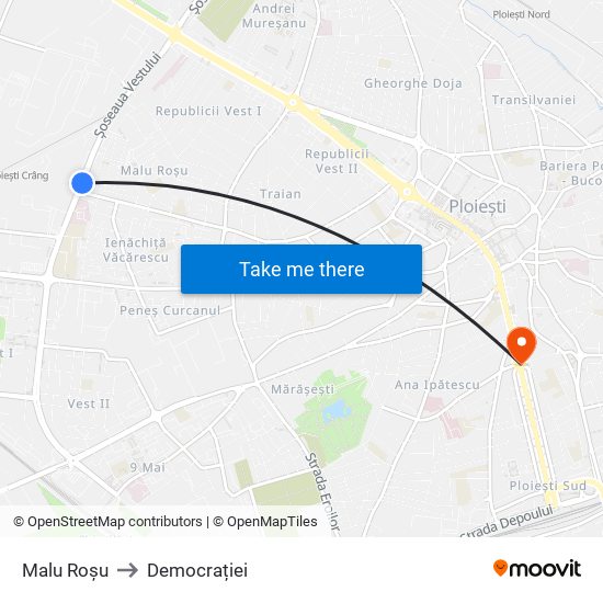 Malu Roșu to Democrației map