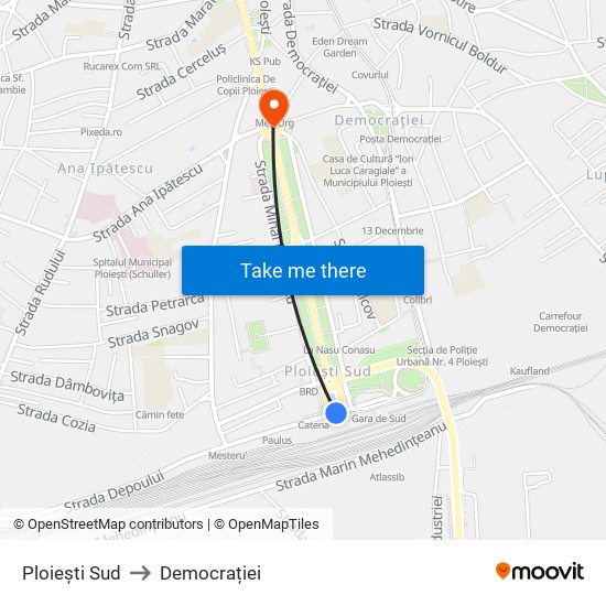 Ploiești Sud to Democrației map