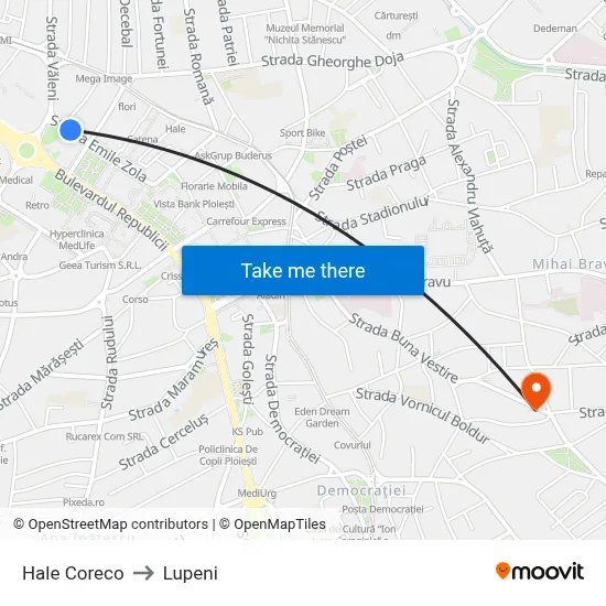 Hale Coreco to Lupeni map