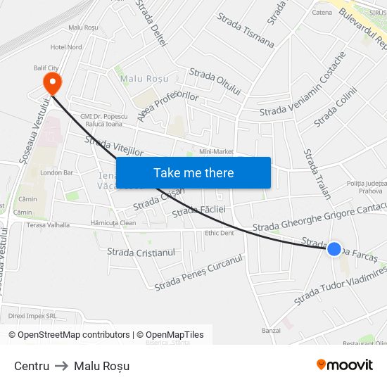 Centru to Malu Roșu map