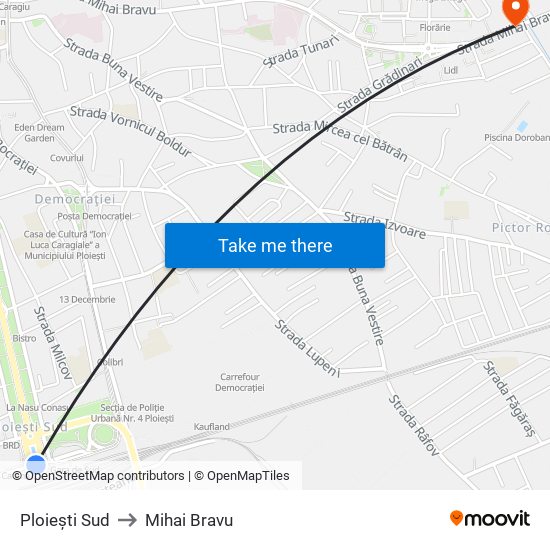 Ploiești Sud to Mihai Bravu map