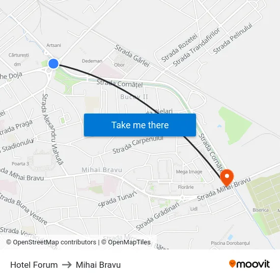 Hotel Forum to Mihai Bravu map