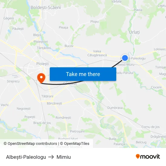 Albești-Paleologu to Mimiu map