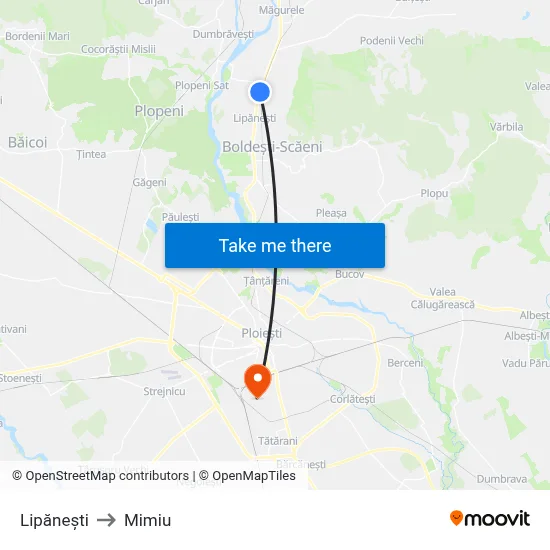 Lipănești to Mimiu map