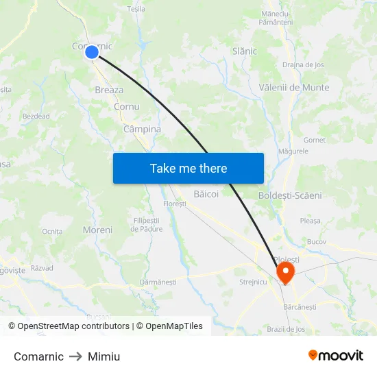 Comarnic to Mimiu map