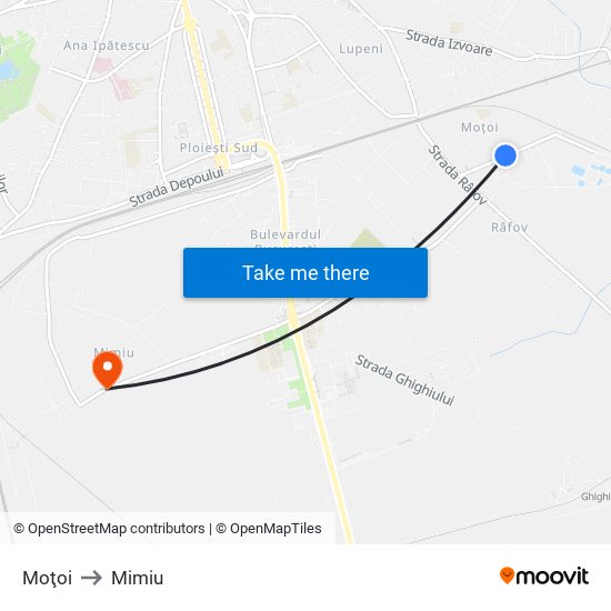 Moţoi to Mimiu map