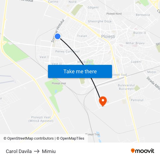 Carol Davila to Mimiu map
