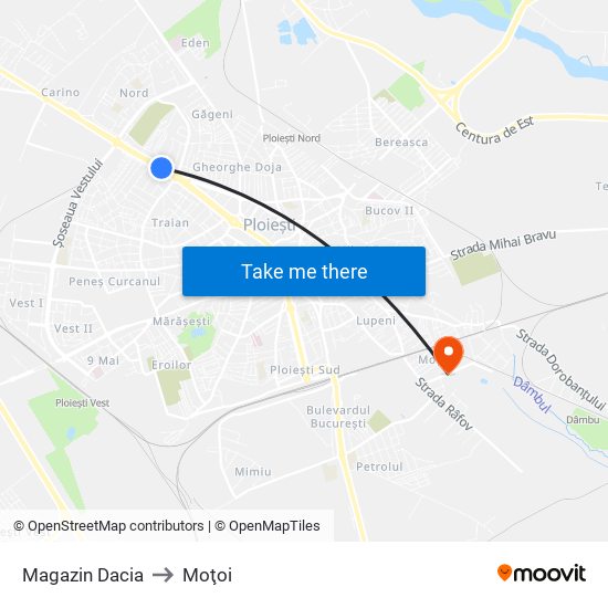 Magazin Dacia to Moţoi map