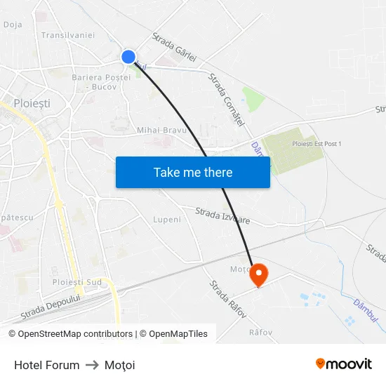 Hotel Forum to Moţoi map