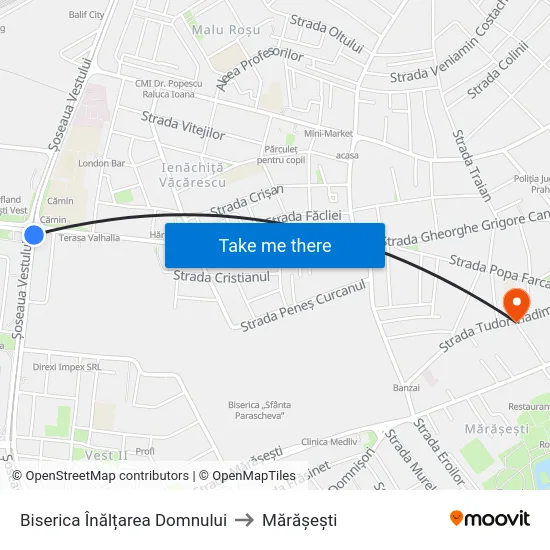 Biserica Înălțarea Domnului to Mărășești map