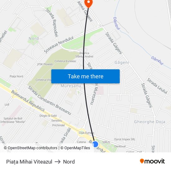 Piața Mihai Viteazul to Nord map