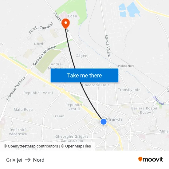 Griviței to Nord map