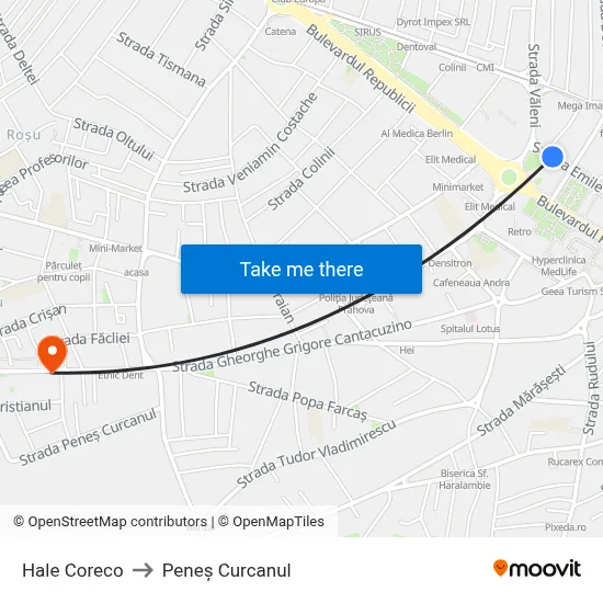 Hale Coreco to Peneș Curcanul map