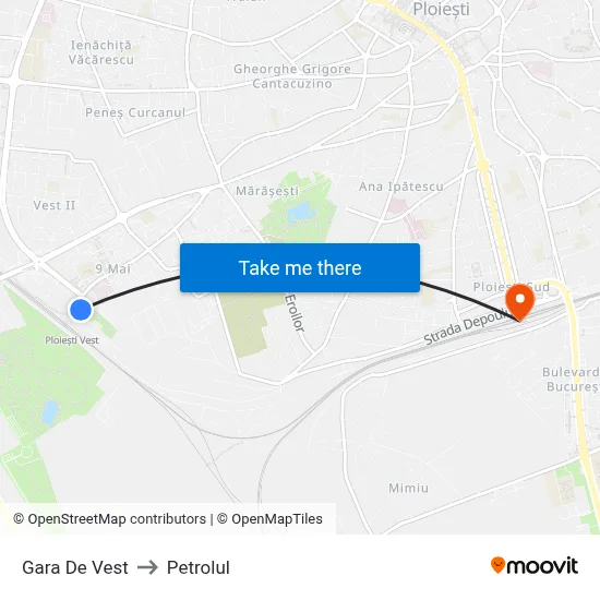 Gara De Vest to Petrolul map