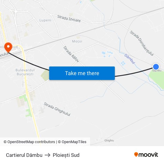 Cartierul Dâmbu to Ploiești Sud map