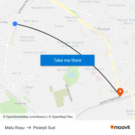 Malu Roșu to Ploiești Sud map