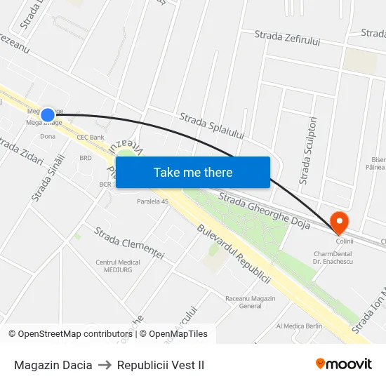 Magazin Dacia to Republicii Vest II map