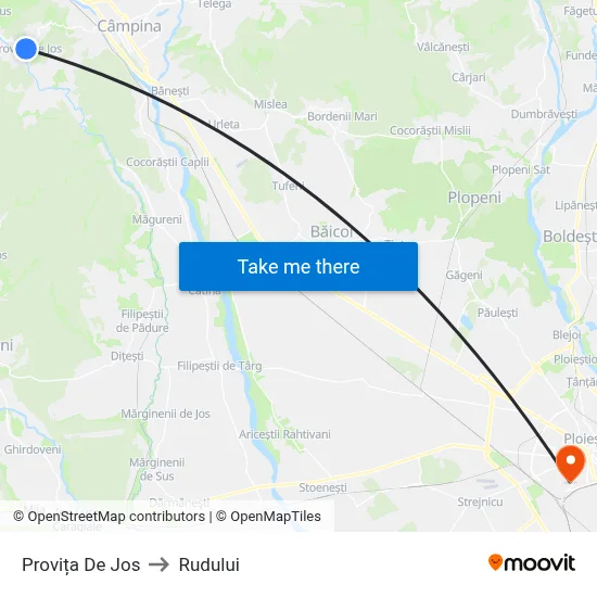 Provița De Jos to Rudului map