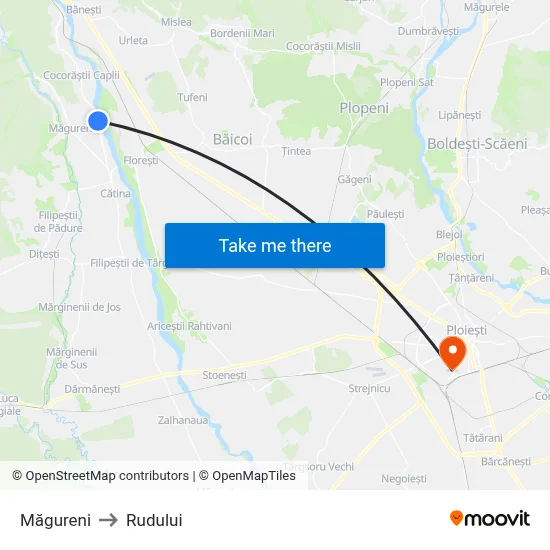 Măgureni to Rudului map
