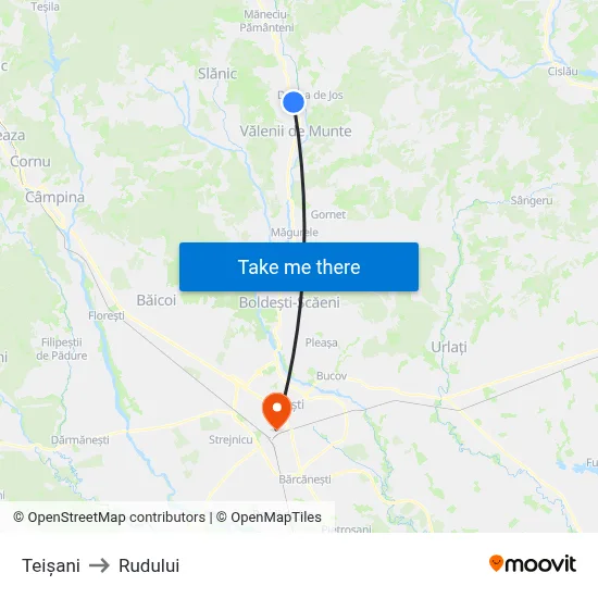 Teișani to Rudului map