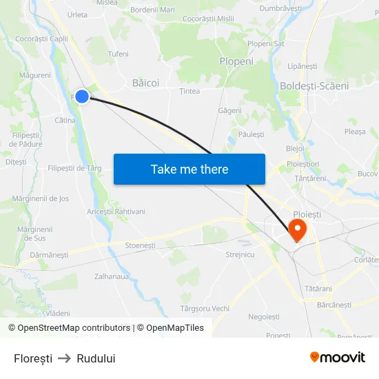 Florești to Rudului map