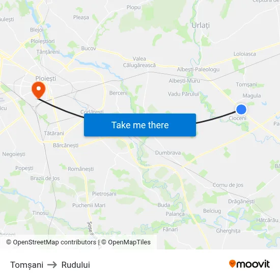 Tomșani to Rudului map