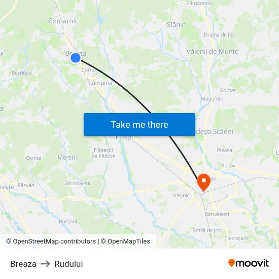 Breaza to Rudului map