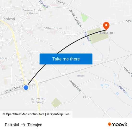 Petrolul to Teleajen map