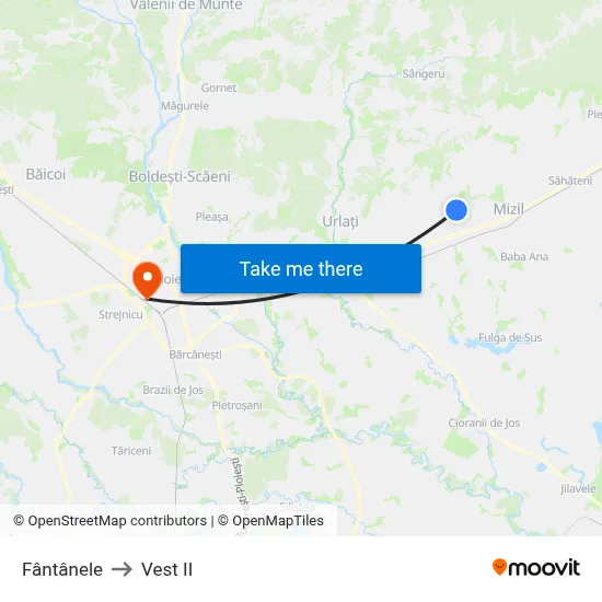 Fântânele to Vest II map