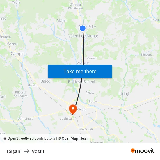 Teișani to Vest II map