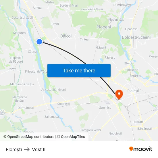 Florești to Vest II map