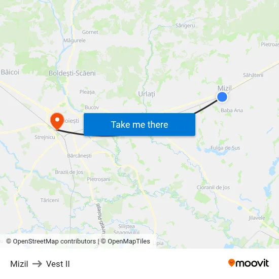 Mizil to Vest II map