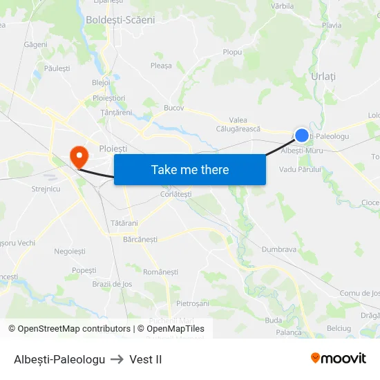 Albești-Paleologu to Vest II map