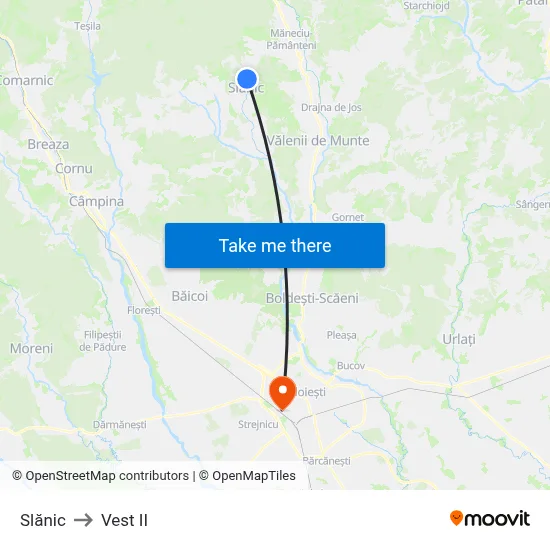 Slănic to Vest II map