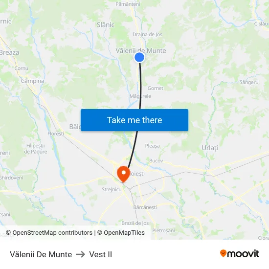 Vălenii De Munte to Vest II map