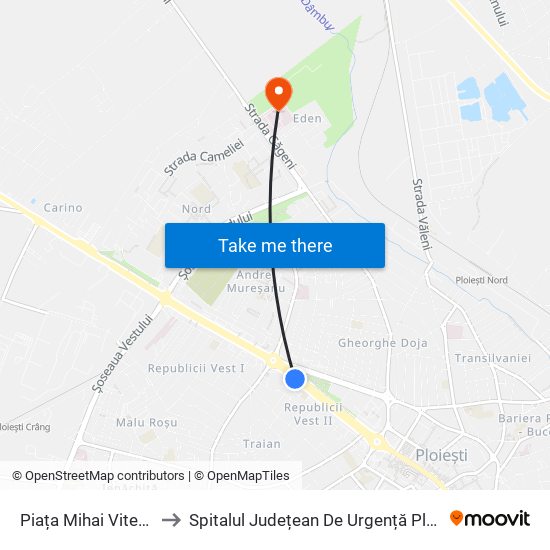 Piața Mihai Viteazul to Spitalul Județean De Urgență Ploiești map