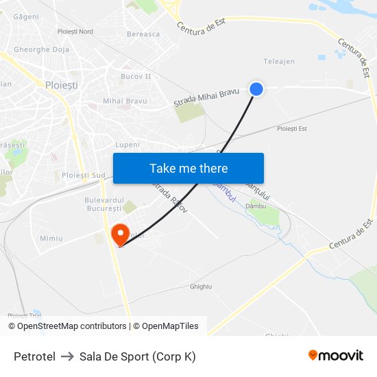 Petrotel to Sala De Sport (Corp K) map