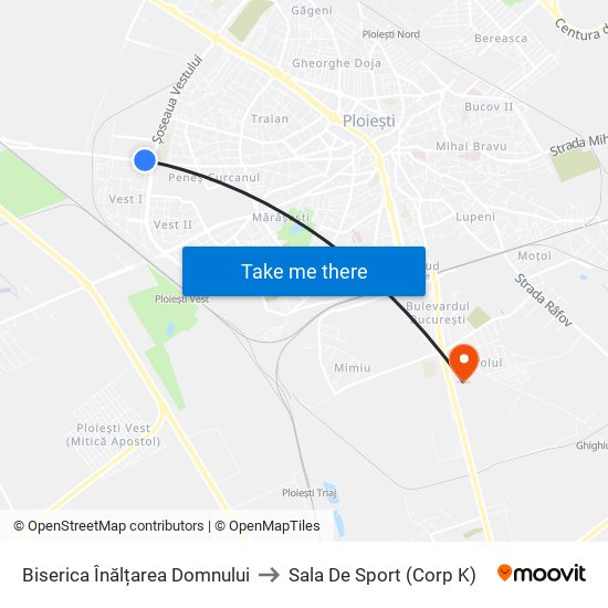 Biserica Înălțarea Domnului to Sala De Sport (Corp K) map