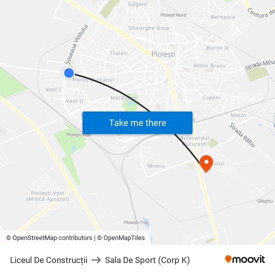 Liceul De Construcții to Sala De Sport (Corp K) map