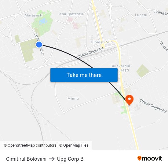 Cimitirul Bolovani to Upg Corp B map