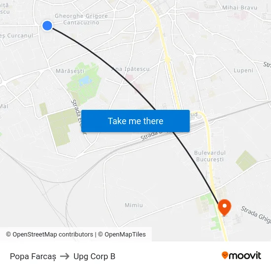 Popa Farcaș to Upg Corp B map