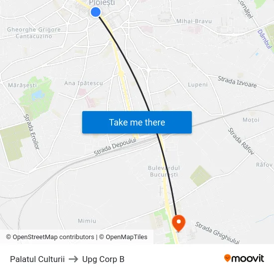 Palatul Culturii to Upg Corp B map