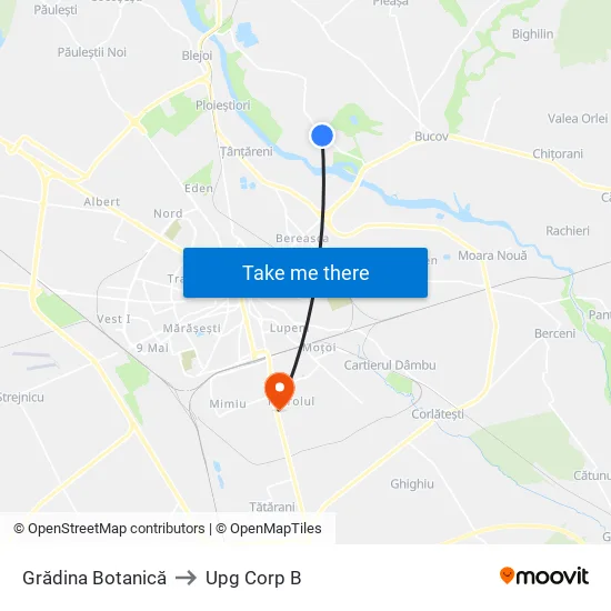 Grădina Botanică to Upg Corp B map