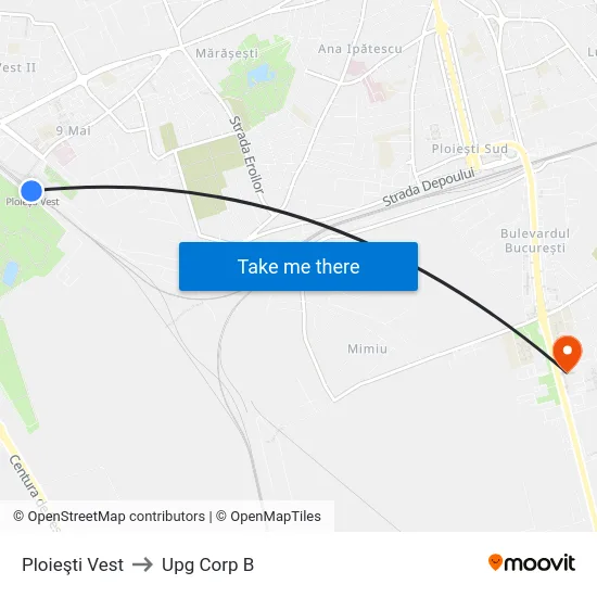 Ploieşti Vest to Upg Corp B map