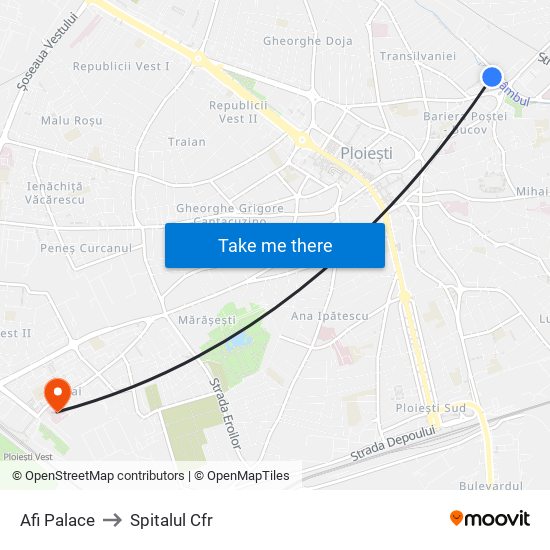 Afi Palace to Spitalul Cfr map