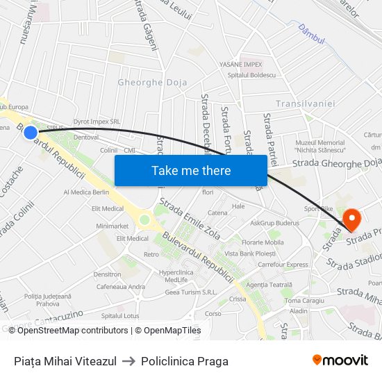 Piața Mihai Viteazul to Policlinica Praga map