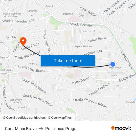 Cart. Mihai Bravu to Policlinica Praga map