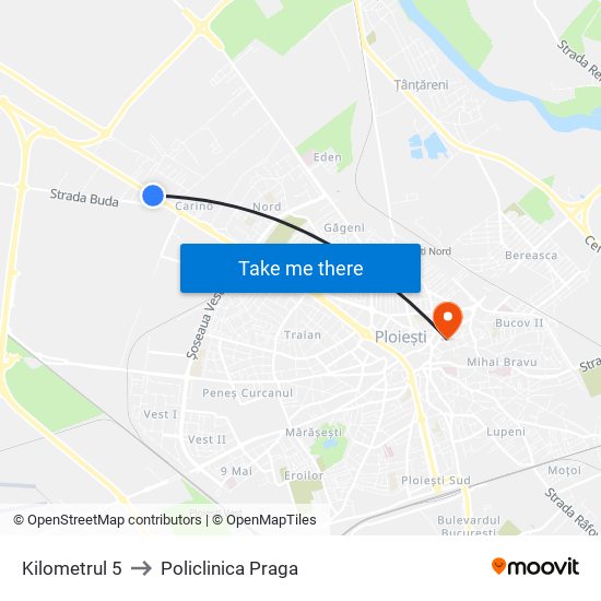 Kilometrul 5 to Policlinica Praga map