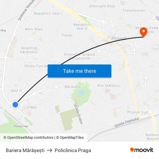 Bariera Mărășești to Policlinica Praga map