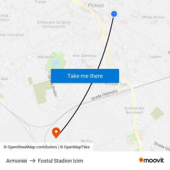 Armoniei to Fostul Stadion Icim map